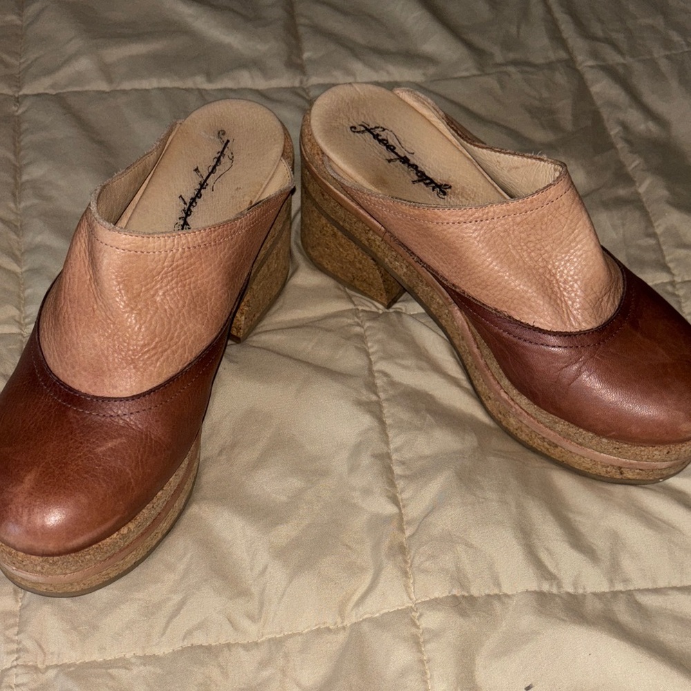 Free People Brown and Tan Leather Mules